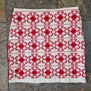 J Marie Size Medium Cream Red Embroidered Mini Skirt Lined Hidden Back Zipper